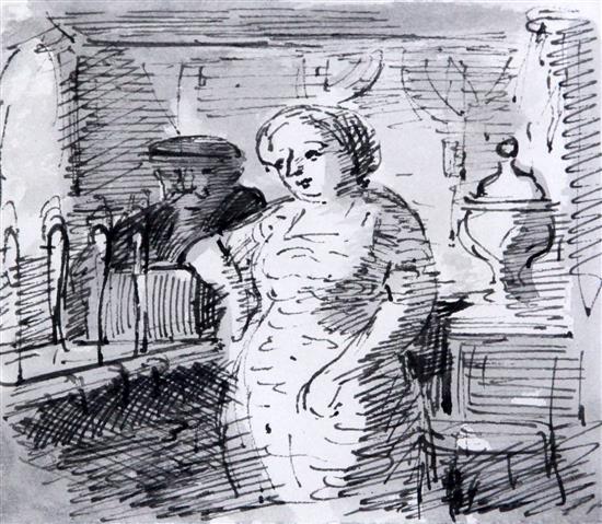 § Edward Ardizzone RA (1900-1979) The Barmaid, 1949, 4.75 x 5.5in.